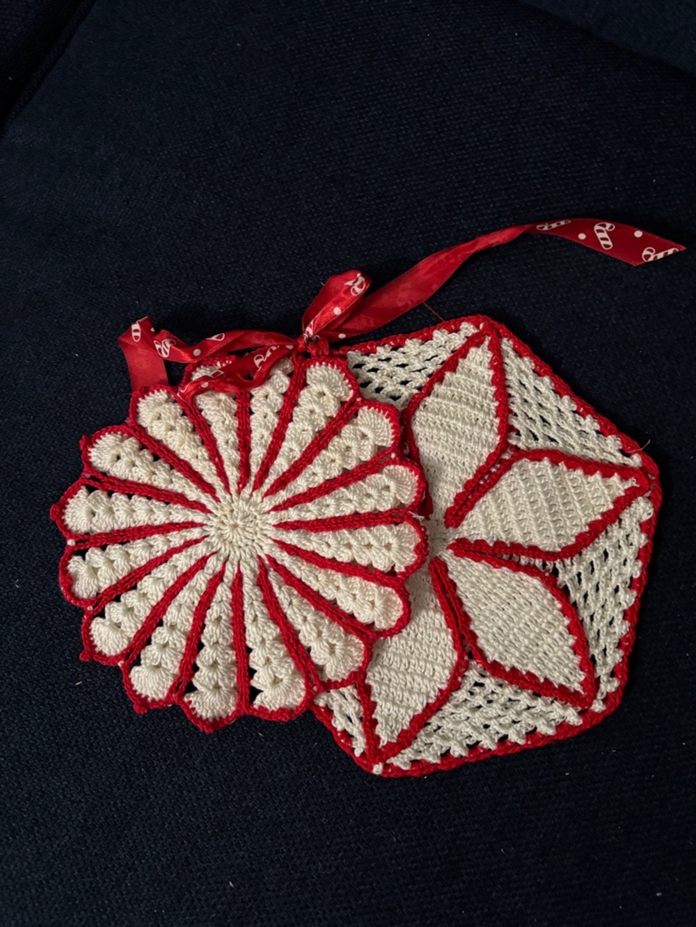 Vintage Handmade Red & White Doilies/Hotpads